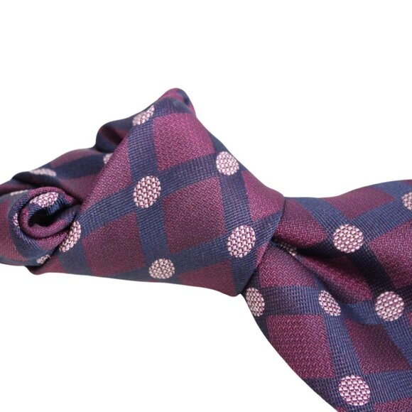 HARDY AMIES LONDON Tie 100% Silk - Eggplant, Navy Blue & Pink Polka Dot - Picture 4 of 4